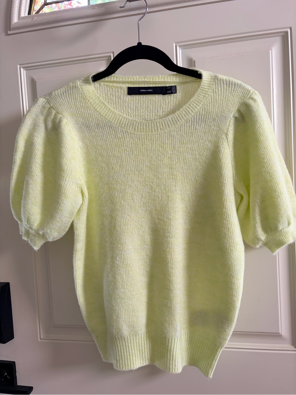 Vero Moda Light Yellow Puff Sleeve Crewneck Sweater